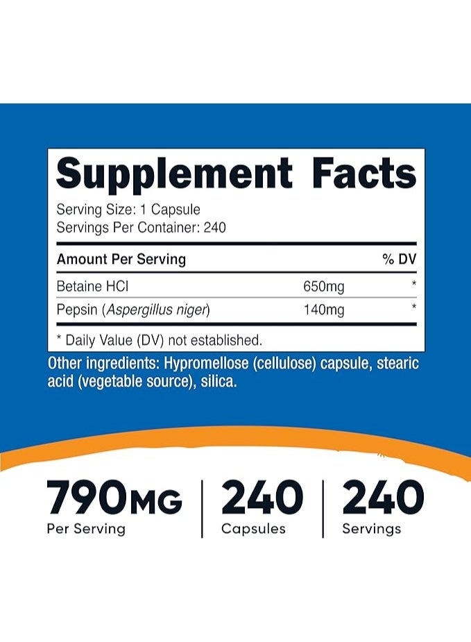 Nutricost, Betaine HCl + Pepsin, 240 Capsules - Image 4